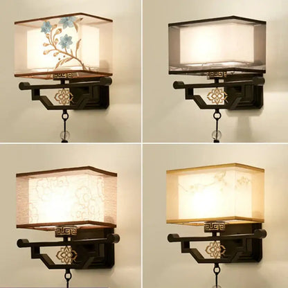 Traditional bronze floral elegant fabric wall lamp bedroom lighting