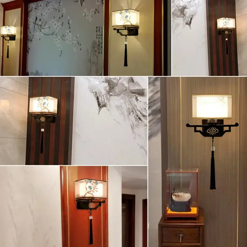 Traditional bronze floral elegant fabric wall lamp bedroom lighting