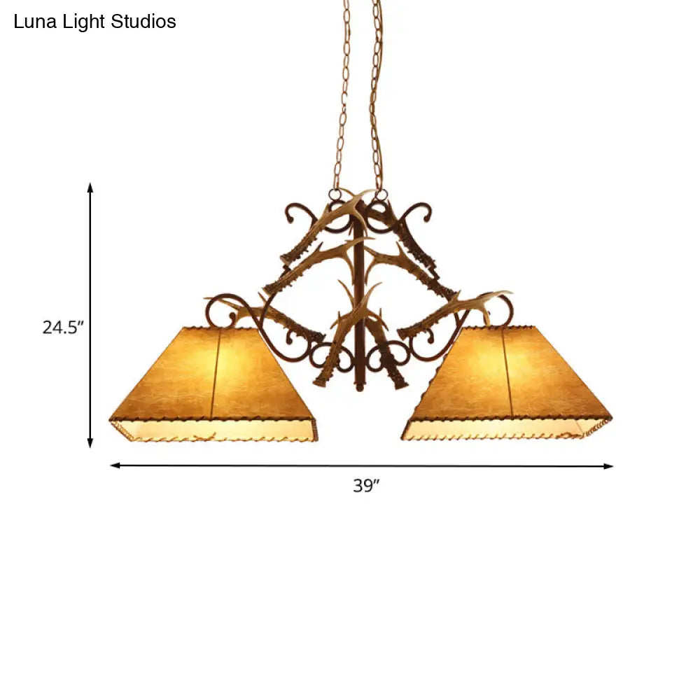 DecorBites™ Traditional Brown Fabric Trapezoid Island Chandelier with 2 Heads - Perfect for Living Room