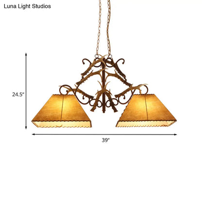 DecorBites™ Traditional Brown Fabric Trapezoid Island Chandelier with 2 Heads - Perfect for Living Room