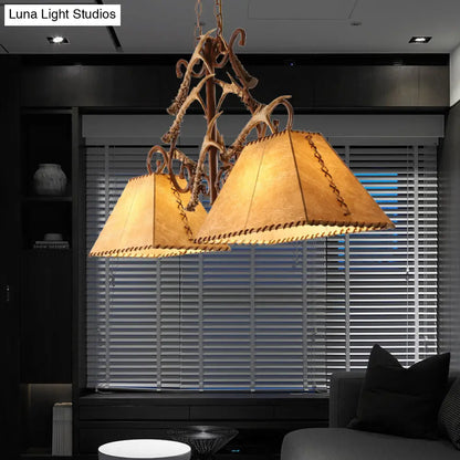 DecorBites™ Traditional Brown Fabric Trapezoid Island Chandelier with 2 Heads - Perfect for Living Room