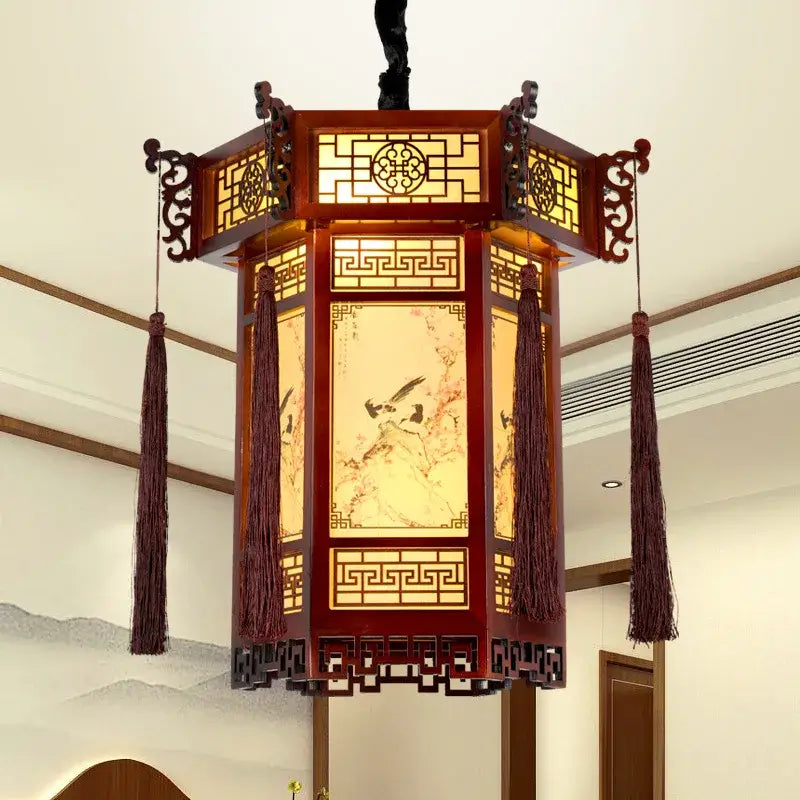 Traditional chinese bamboo lantern pendant light for dining room