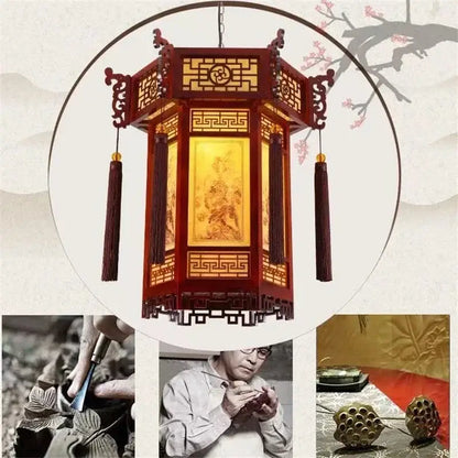 Traditional chinese bamboo lantern pendant light for dining room