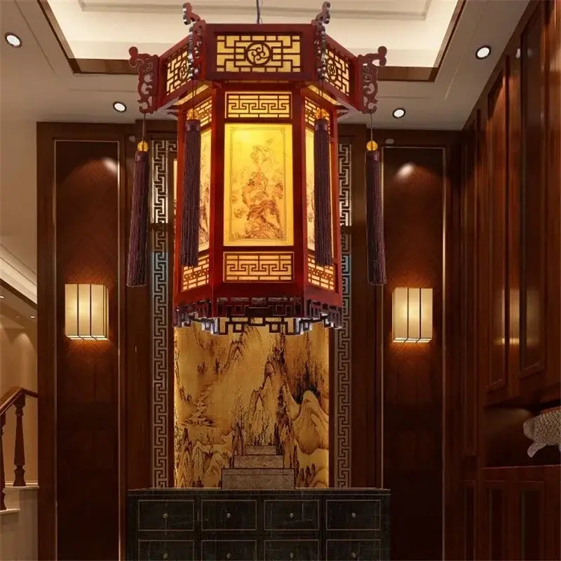 Traditional chinese bamboo lantern pendant light for dining room