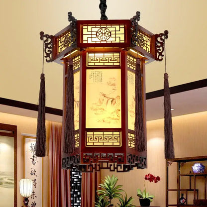 Traditional chinese carved bamboo lantern pendant lights dining room