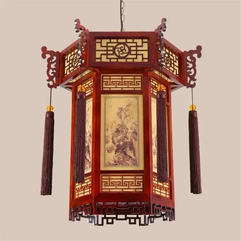 Traditional chinese carved bamboo lantern pendant lights dining room