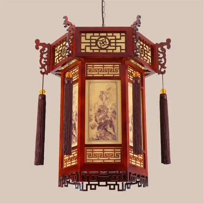 Traditional chinese carved bamboo lantern pendant lights dining room