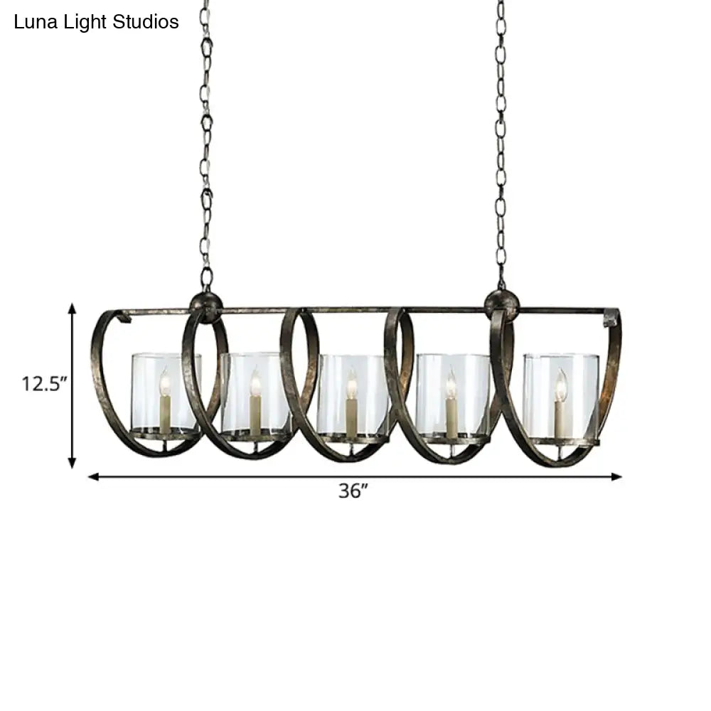 DecorBites™ Traditional Clear Glass Hanging Light - Antique Brass/Aged Silver Cylinder Island Lighting Fixture with 3/5 Bulbs - for Dining Room