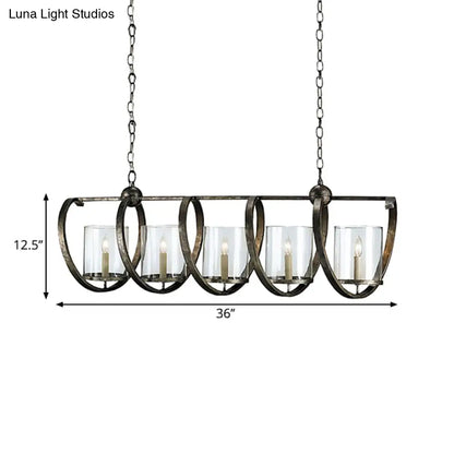 DecorBites™ Traditional Clear Glass Hanging Light - Antique Brass/Aged Silver Cylinder Island Lighting Fixture with 3/5 Bulbs - for Dining Room