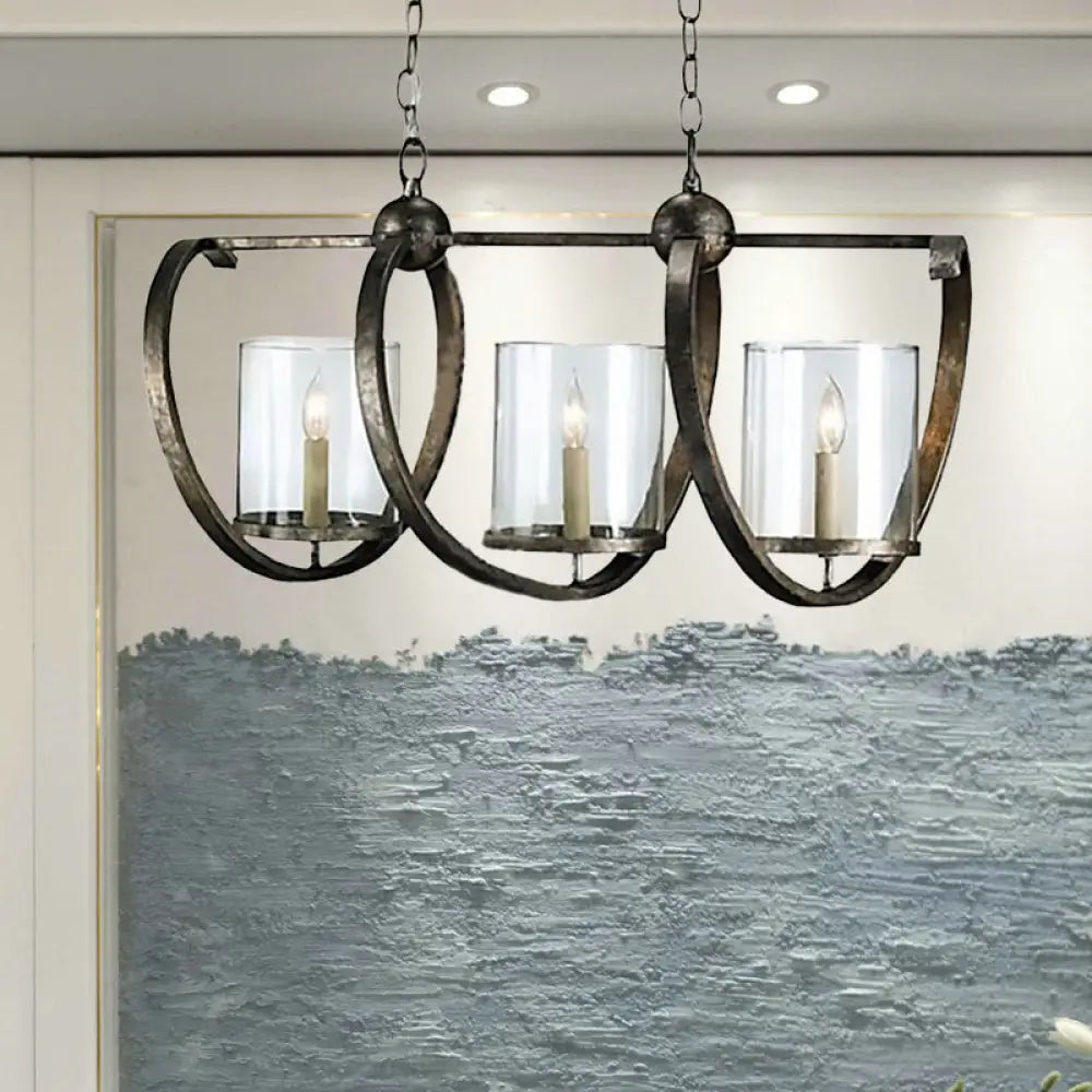 DecorBites™ Traditional Clear Glass Hanging Light - Antique Brass/Aged Silver Cylinder Island Lighting Fixture with 3/5 Bulbs - for Dining Room