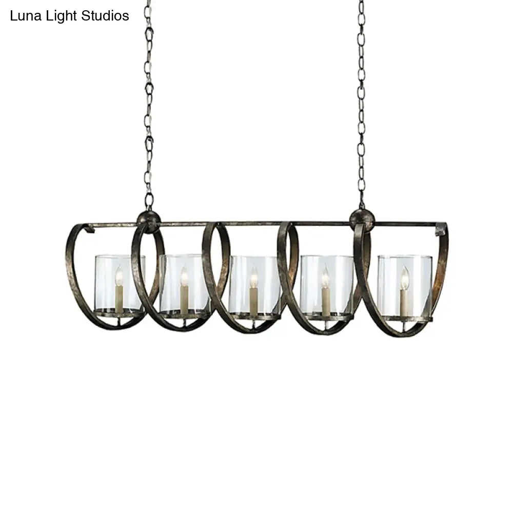 DecorBites™ Traditional Clear Glass Hanging Light - Antique Brass/Aged Silver Cylinder Island Lighting Fixture with 3/5 Bulbs - for Dining Room