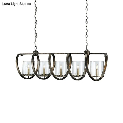 DecorBites™ Traditional Clear Glass Hanging Light - Antique Brass/Aged Silver Cylinder Island Lighting Fixture with 3/5 Bulbs - for Dining Room