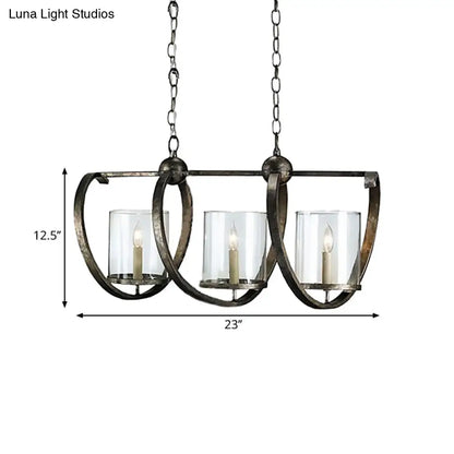DecorBites™ Traditional Clear Glass Hanging Light - Antique Brass/Aged Silver Cylinder Island Lighting Fixture with 3/5 Bulbs - for Dining Room