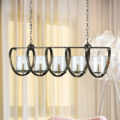 DecorBites™ Traditional Clear Glass Hanging Light - Antique Brass/Aged Silver Cylinder Island Lighting Fixture with 3/5 Bulbs - for Dining Room