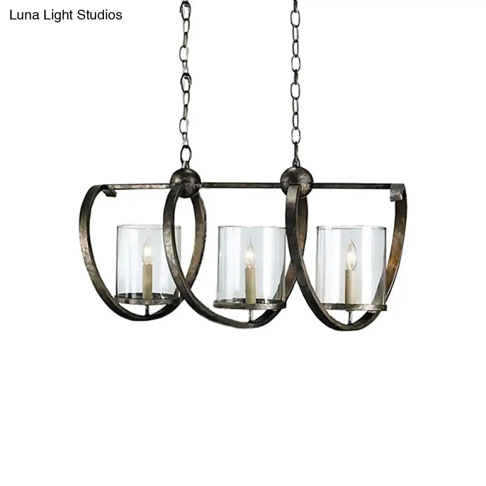 DecorBites™ Traditional Clear Glass Hanging Light - Antique Brass/Aged Silver Cylinder Island Lighting Fixture with 3/5 Bulbs - for Dining Room