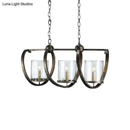 DecorBites™ Traditional Clear Glass Hanging Light - Antique Brass/Aged Silver Cylinder Island Lighting Fixture with 3/5 Bulbs - for Dining Room