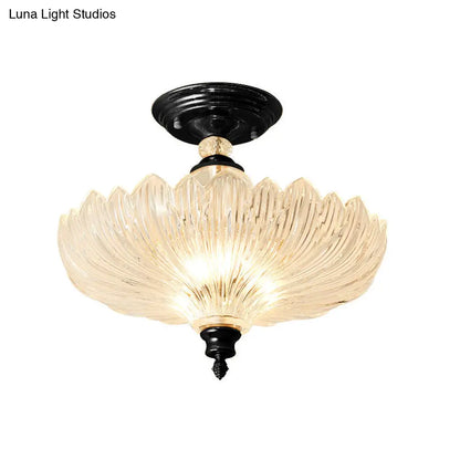 DecorBites™ Traditional Crystal Ceiling Light with Scalloped Design and 3 Lights in Black/Gold - Ideal for Dining Room (12"/16" Wide)
