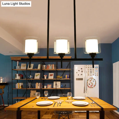 DecorBites™ Traditional Cylinder Island Dining Room Lamp with White Glass Shades - 3/4 Hanging Lights