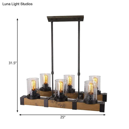 DecorBites™ Traditional Dining Room Pendant Light with Clear Glass Cylinder and Black Frame - 3/6 Lamp Options