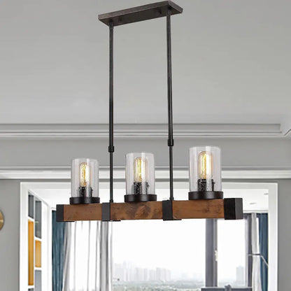 DecorBites™ Traditional Dining Room Pendant Light with Clear Glass Cylinder and Black Frame - 3/6 Lamp Options