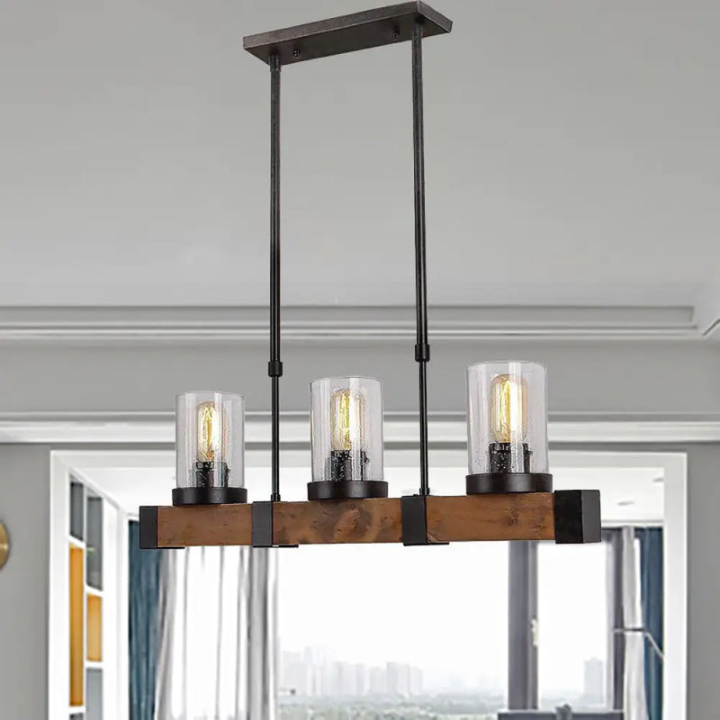 DecorBites™ Traditional Dining Room Pendant Light with Clear Glass Cylinder and Black Frame - 3/6 Lamp Options