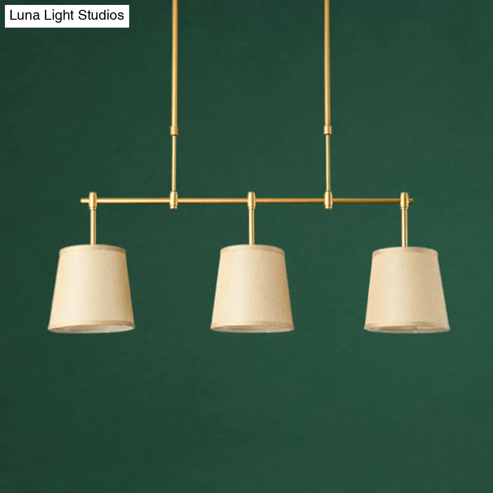 DecorBites™ Traditional Fabric Barrel Pendant Light - 3-Light Dining Room Hanging Lamp in White/Green/Flaxen