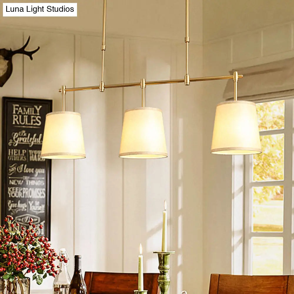 DecorBites™ Traditional Fabric Barrel Pendant Light - 3-Light Dining Room Hanging Lamp in White/Green/Flaxen