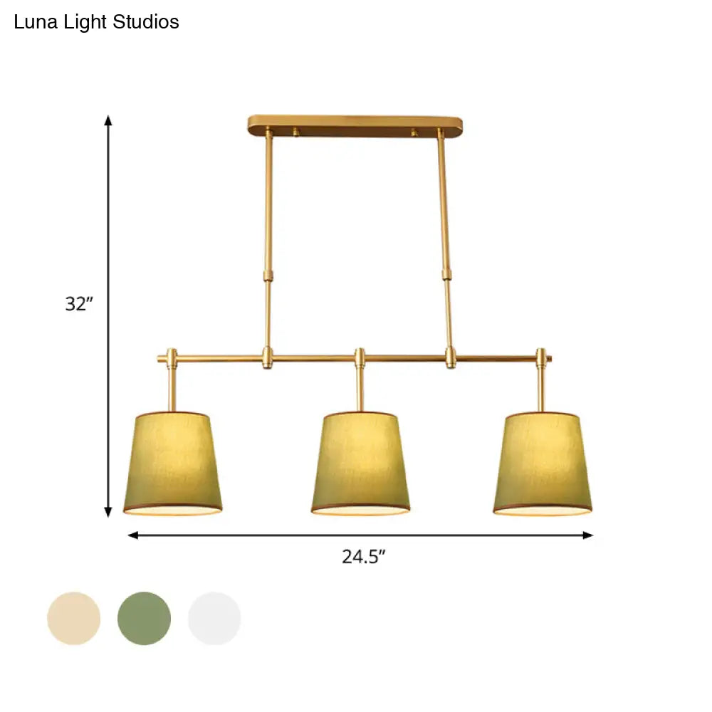 DecorBites™ Traditional Fabric Barrel Pendant Light - 3-Light Dining Room Hanging Lamp in White/Green/Flaxen