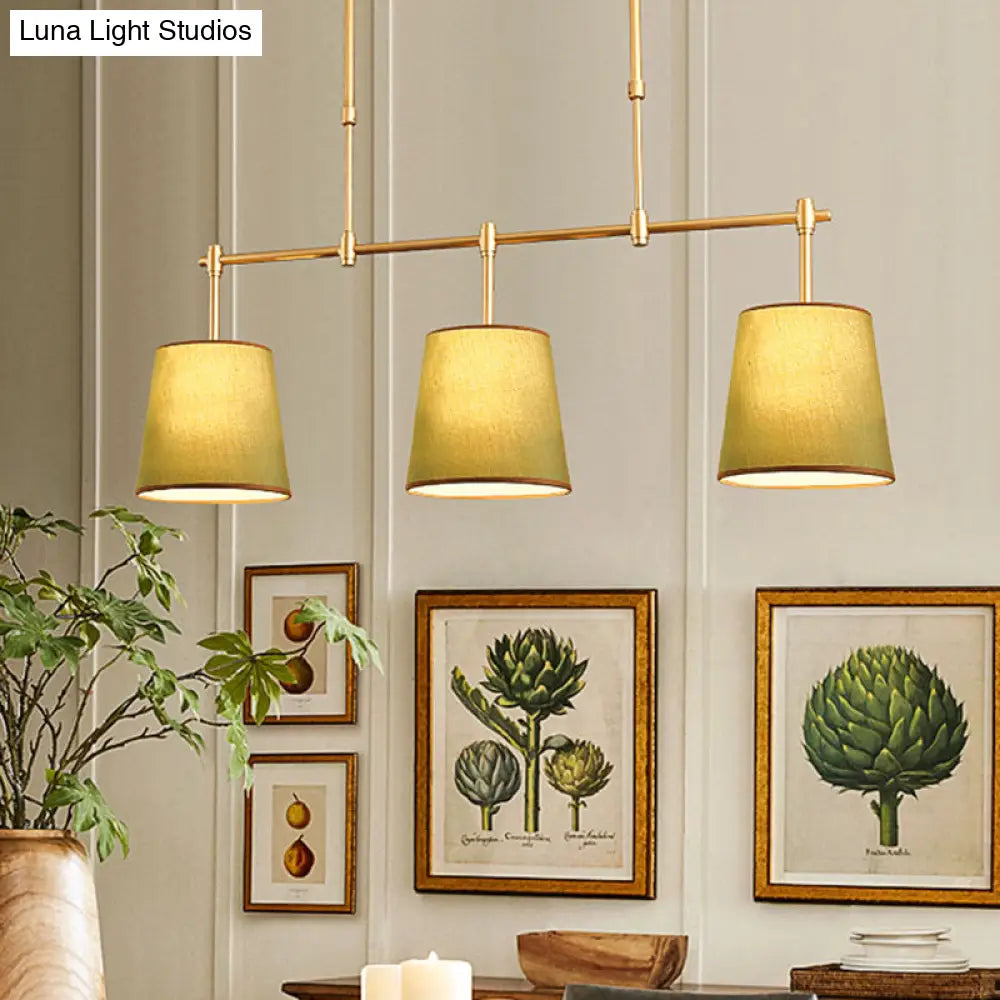 DecorBites™ Traditional Fabric Barrel Pendant Light - 3-Light Dining Room Hanging Lamp in White/Green/Flaxen