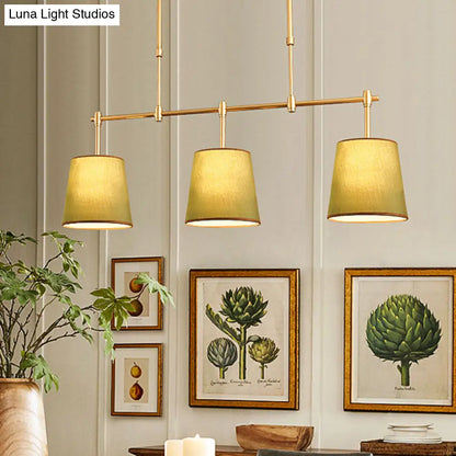 DecorBites™ Traditional Fabric Barrel Pendant Light - 3-Light Dining Room Hanging Lamp in White/Green/Flaxen