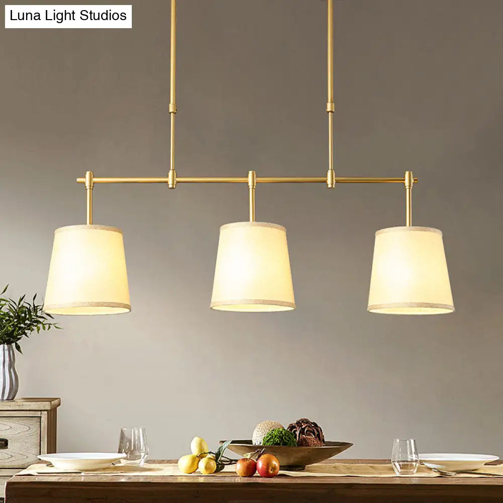 DecorBites™ Traditional Fabric Barrel Pendant Light - 3-Light Dining Room Hanging Lamp in White/Green/Flaxen