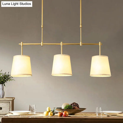 DecorBites™ Traditional Fabric Barrel Pendant Light - 3-Light Dining Room Hanging Lamp in White/Green/Flaxen