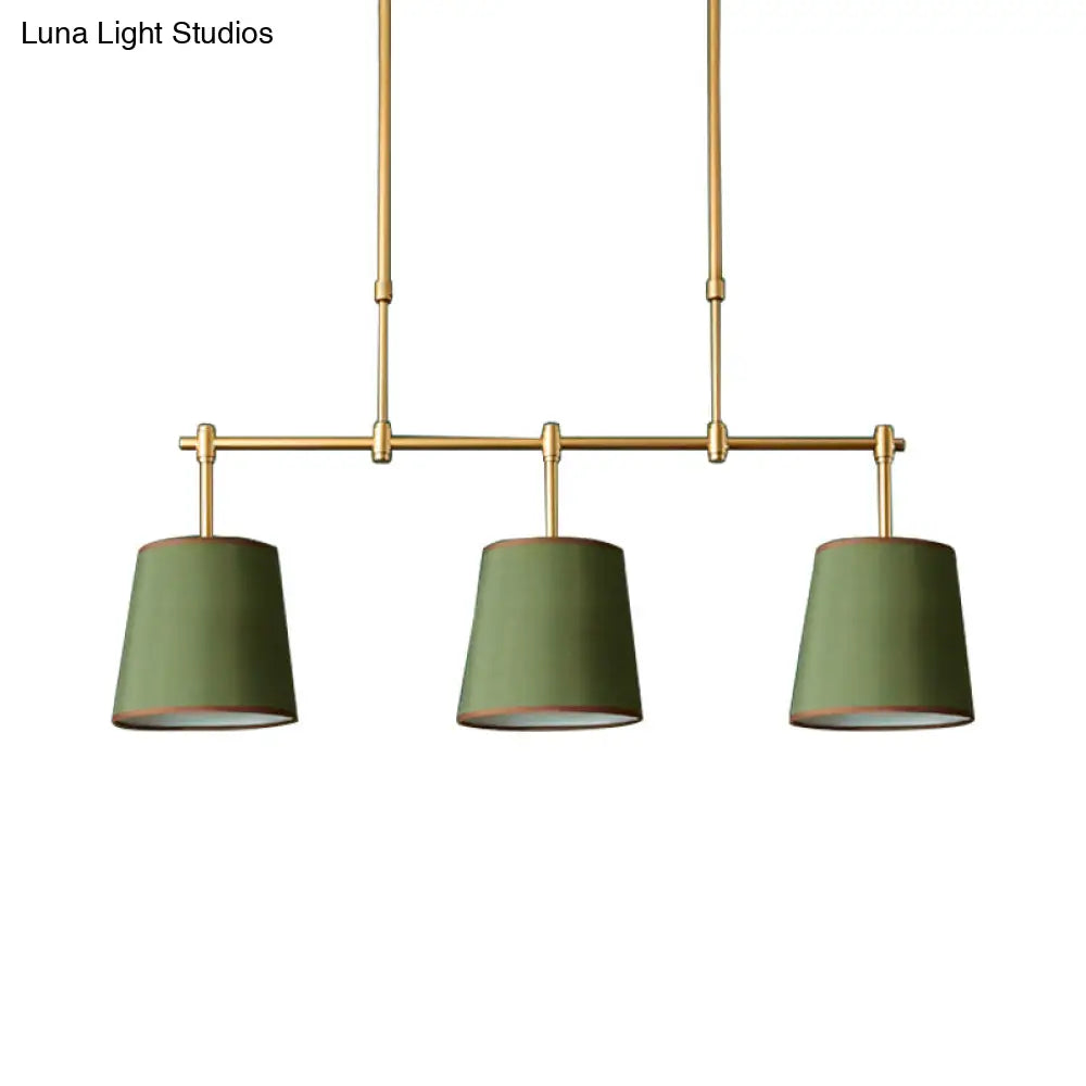 DecorBites™ Traditional Fabric Barrel Pendant Light - 3-Light Dining Room Hanging Lamp in White/Green/Flaxen