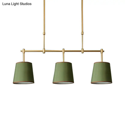 DecorBites™ Traditional Fabric Barrel Pendant Light - 3-Light Dining Room Hanging Lamp in White/Green/Flaxen