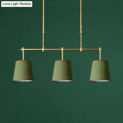 DecorBites™ Traditional Fabric Barrel Pendant Light - 3-Light Dining Room Hanging Lamp in White/Green/Flaxen
