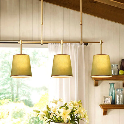 DecorBites™ Traditional Fabric Barrel Pendant Light - 3-Light Dining Room Hanging Lamp in White/Green/Flaxen