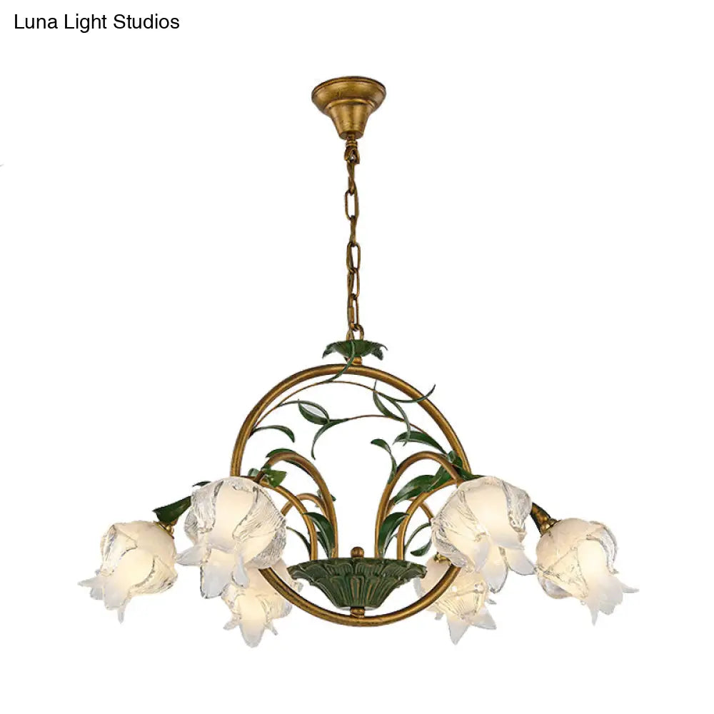 DecorBites™ Traditional Floral Ceiling Chandelier - White/Yellow/Purple Glass - 6 Hanging Light Heads