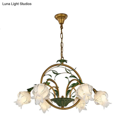 DecorBites™ Traditional Floral Ceiling Chandelier - White/Yellow/Purple Glass - 6 Hanging Light Heads