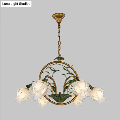 DecorBites™ Traditional Floral Ceiling Chandelier - White/Yellow/Purple Glass - 6 Hanging Light Heads