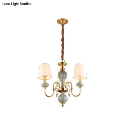 Traditional gold and blue chandelier dining room light with shades