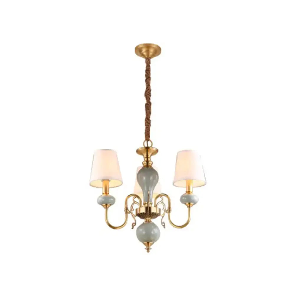 Traditional gold and blue chandelier dining room light with shades