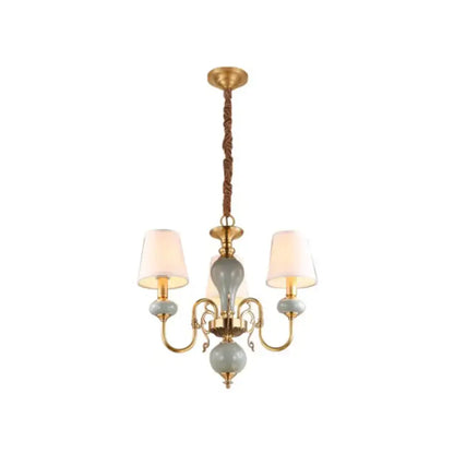 Traditional gold and blue chandelier dining room light with shades