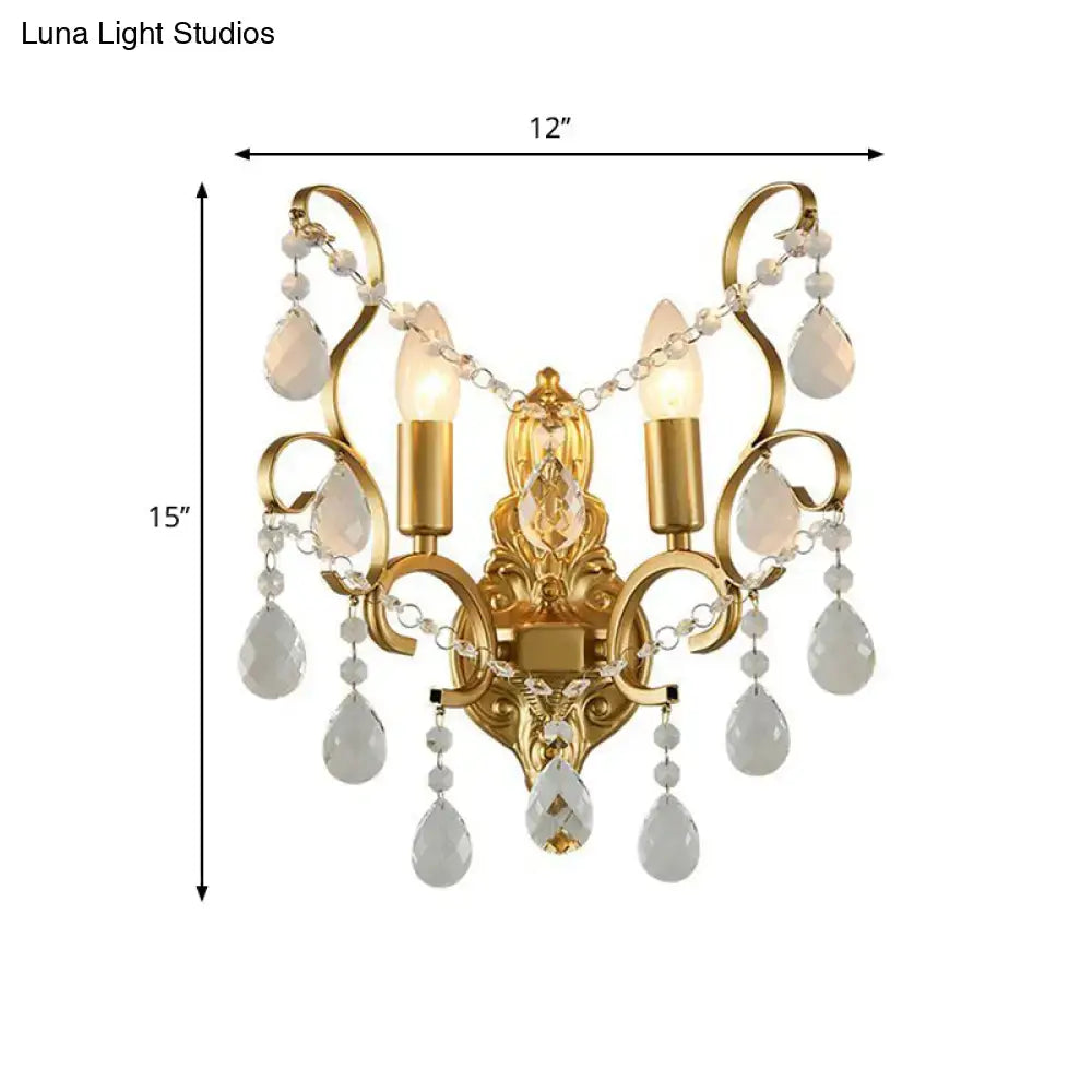 Traditional gold metal candle wall lamp living room crystal sconce