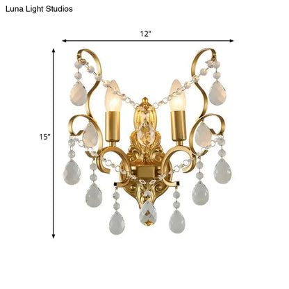 Traditional gold metal candle wall lamp living room crystal sconce
