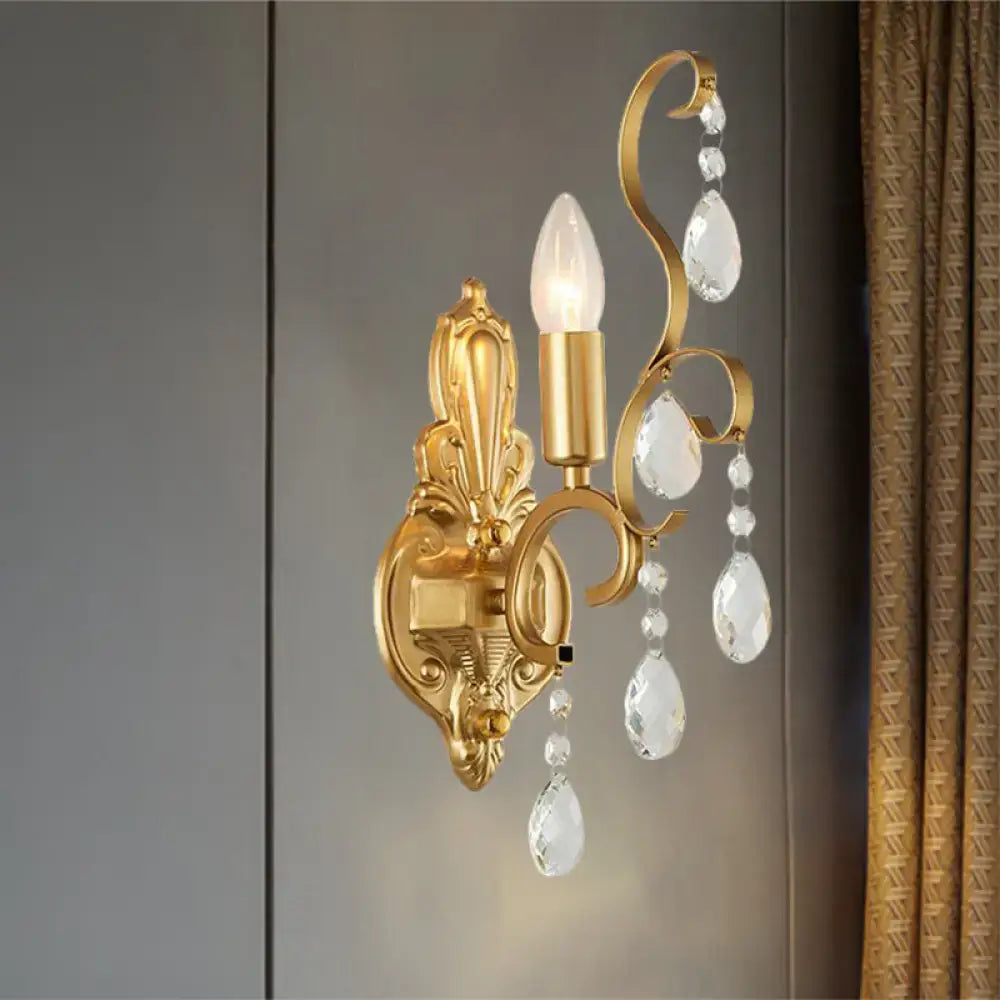 Traditional gold metal candle wall lamp living room crystal sconce