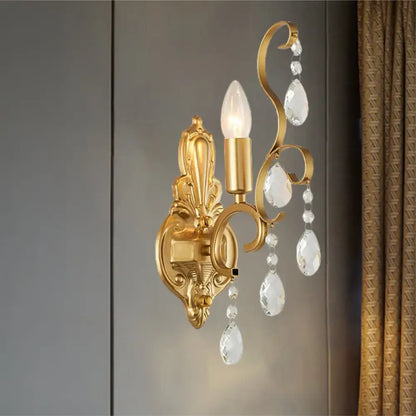 Traditional gold metal candle wall lamp living room crystal sconce