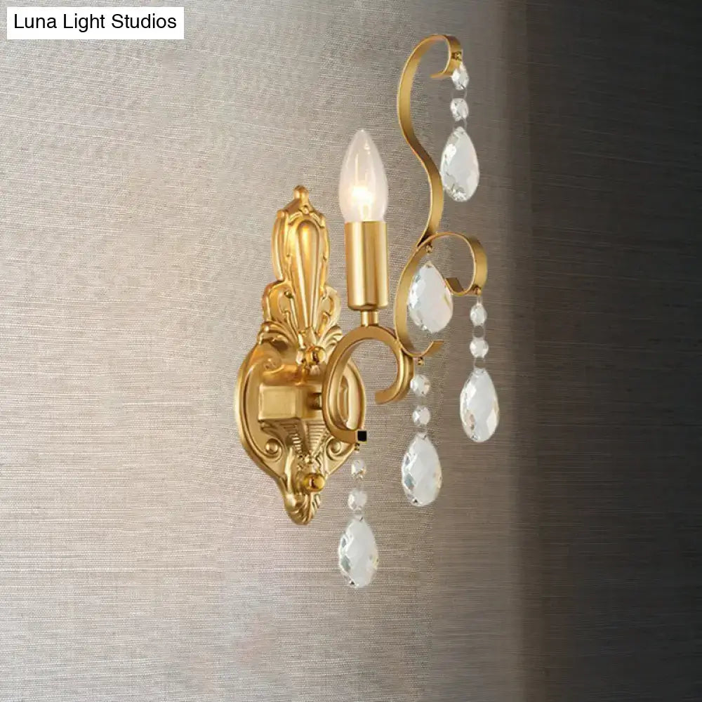 Traditional gold metal candle wall lamp living room crystal sconce