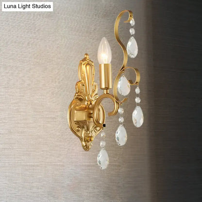 Traditional gold metal candle wall lamp living room crystal sconce