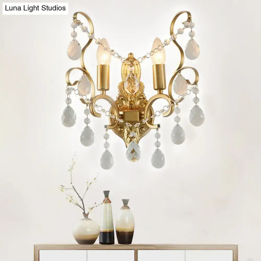 Traditional gold metal candle wall lamp living room crystal sconce