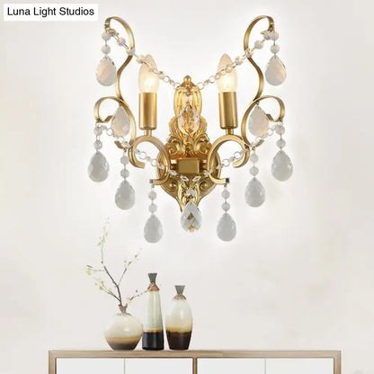 Traditional gold metal candle wall lamp living room crystal sconce